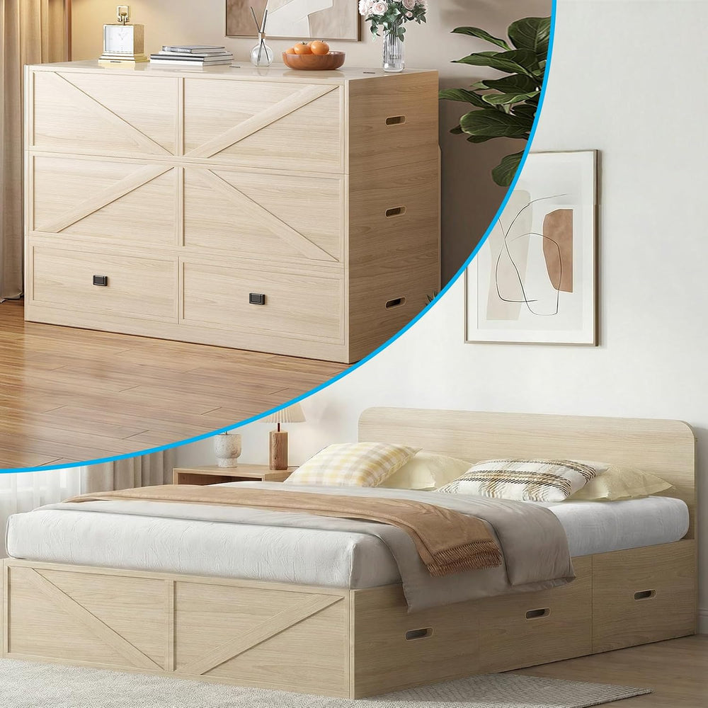 Mjkone Murphy Bed, Cabinet Beds Queen Size with Mattress Included, 3-in-1 Con...