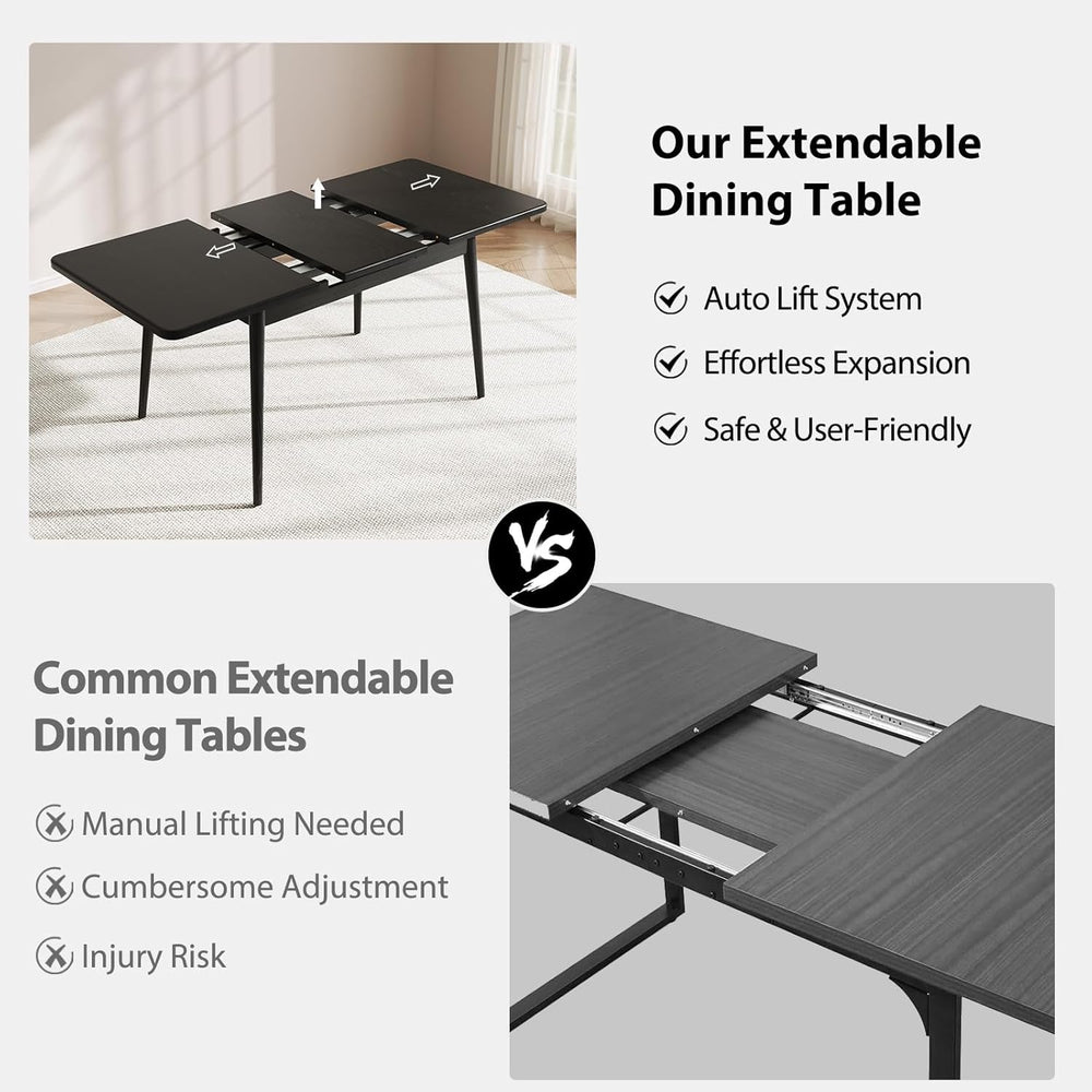 Muwuele Solid Wood Extendable Dining Table for 4-8 People with Seamless Exten...