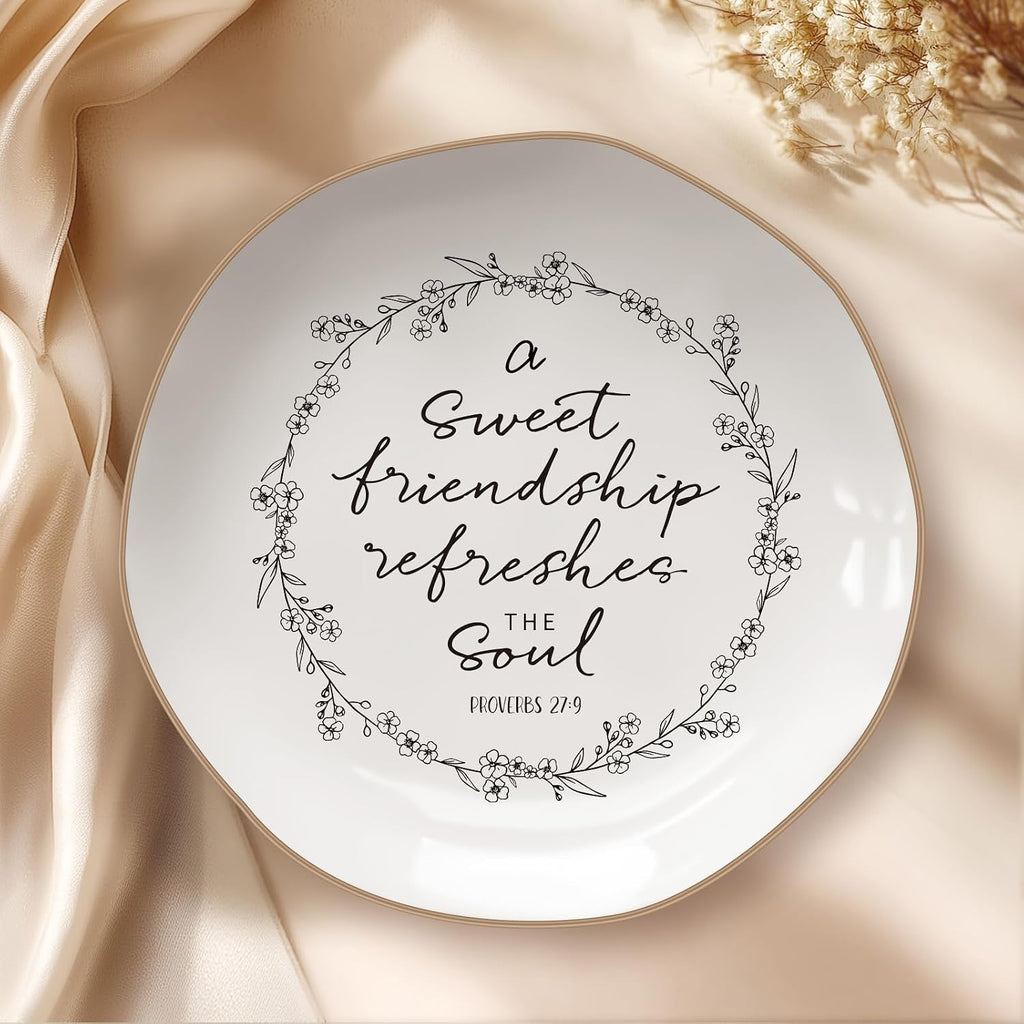 Friendship Gifts For Women – Proverbs 27:9, Bible Verse Jewelry Dish | Friends Birthday Gifts for Women, Sweet Friendship, Christian Gifts – Jewelry Tray, Christmas gift