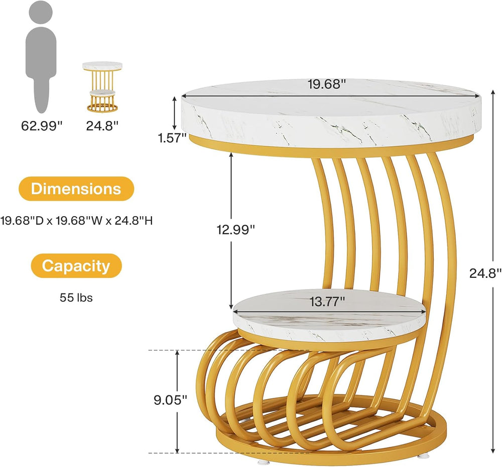 Tribesigns Round End Table, 2-Tier Modern Wood Side Table with Shelf Storage,...