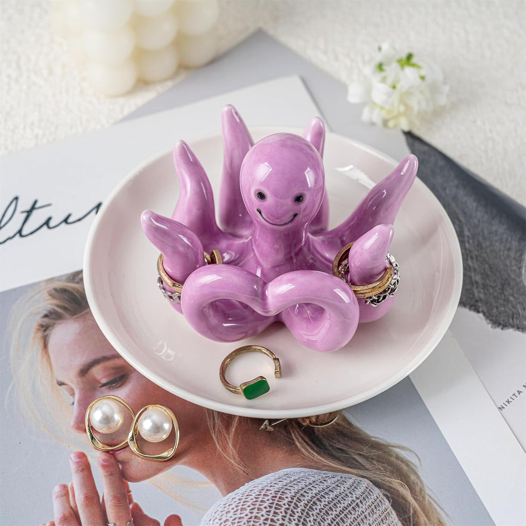 Octopus Ring Holder Jewelry Dish, Preppy Room Decor Jewelry Holder Trinket Dish, Octopus Gifts for Women Birthday Christmas