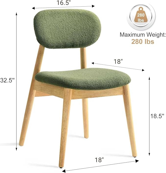 Wooden Dining Chairs Set of 6, Farmhouse Boucle Upholstered Kitchen Chairs, Green