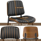 Dining Chairs Set of 6, FSC Certified Mid Century Modern Dining Room Kitchen Chairs, Upholstered PU Leather Vertical Stripe Chairs for Vanity with Walnut Bentwood and Metal Legs, Black