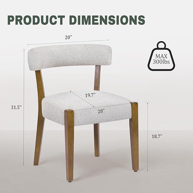 Modern Dining Chairs Set of 4, Walnut Upholstered Kitchen & Dining Room Chairs, Mid Century Modern Wooden Dining Chairs Oversized Sturdy Rounded Chairs Curved Back, Beige Fabric