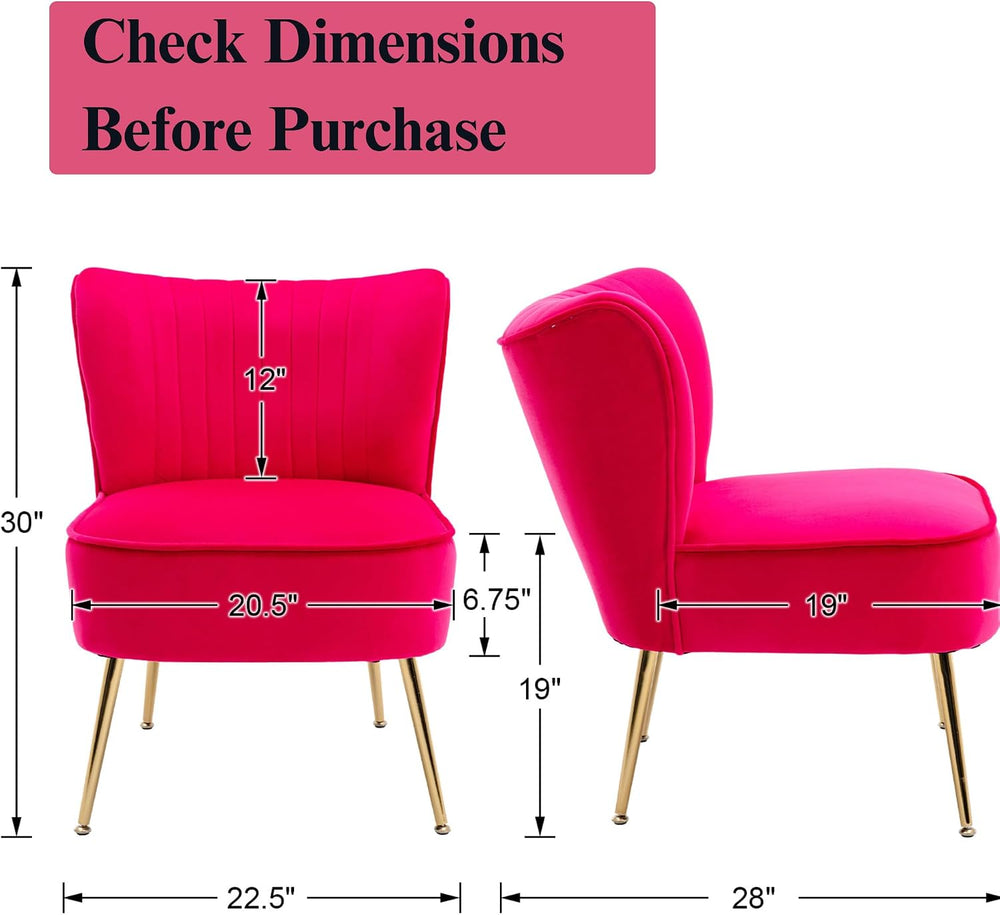 Velvet Accent Chair Set of 2 Comfy Living Room Chair Armless Slipper Chair Mi...