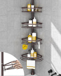 SEIRIONE Rustproof Shower Corner Caddy Organizer for Bathroom,Tension Pole with 4 Baskets, for Bathtub Storage Rack, 34 to 116 Inch Height, Bronze
