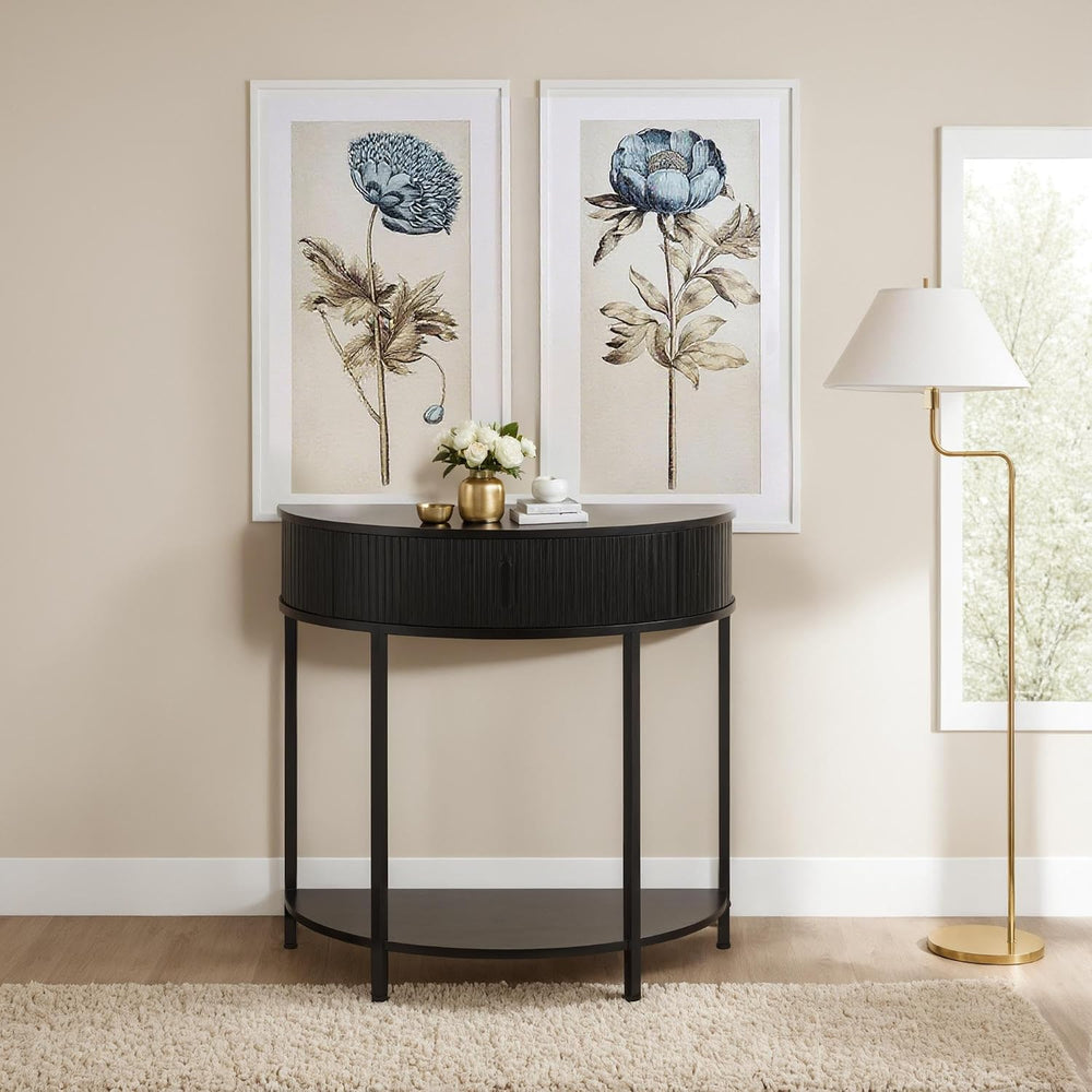 unipaws Half Moon Console Table with Drawer Storage, Narrow Entryway Table | ...