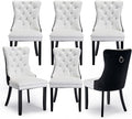 Leather Upholstered Dining Chairs Set of 6, Modern Style Kitchen Side Chairs with Nailhead Trim and Wood Leg, Metal Pulling Ring for Dining Room Living Room(Black&White,Set of 6)