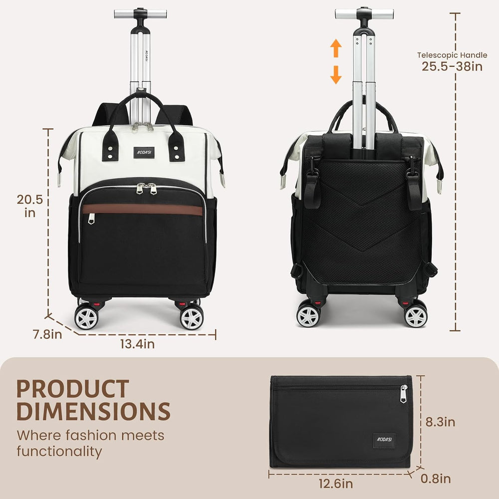 Rolling Diaper Bag Backpack,Diaper Backpack For Mom Dads With Changing Pad