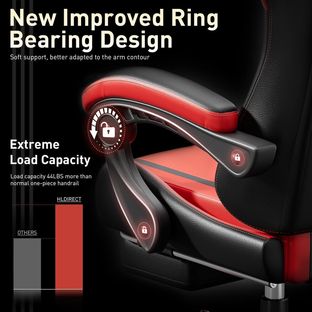 HLDIRECT High Back Gaming Chair, USB Massage Lumbar Support, Black&Red | ...
