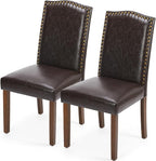 DUMOS Upholstered Dining Chairs，Set of 2 PU Leather Dining Room Kitchen Chair with Nailhead Trim and Wood Legs, Modern Side Chairs for Living Room-Brown