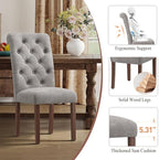 Upholstered Tufted Dining Room Chairs Set of 2, Parsons Kitchen Chairs with Padded Seat and Solid Wood Legs, Fabric Accent Side Diner Chair for Dining Room/Kitchen/Living Room, Light Grey