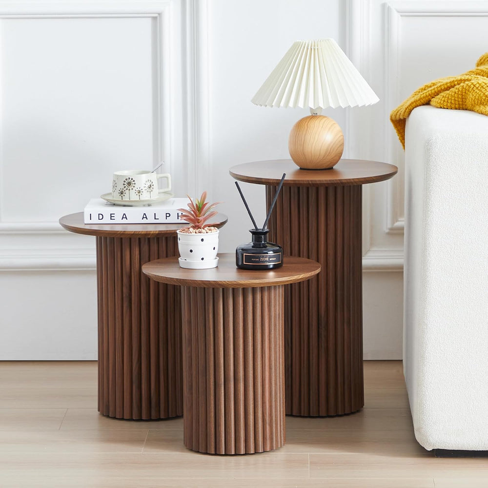 Bifins Walnut Round Nesting Coffee Table Set of 3 | Coffee and End Table Set,...