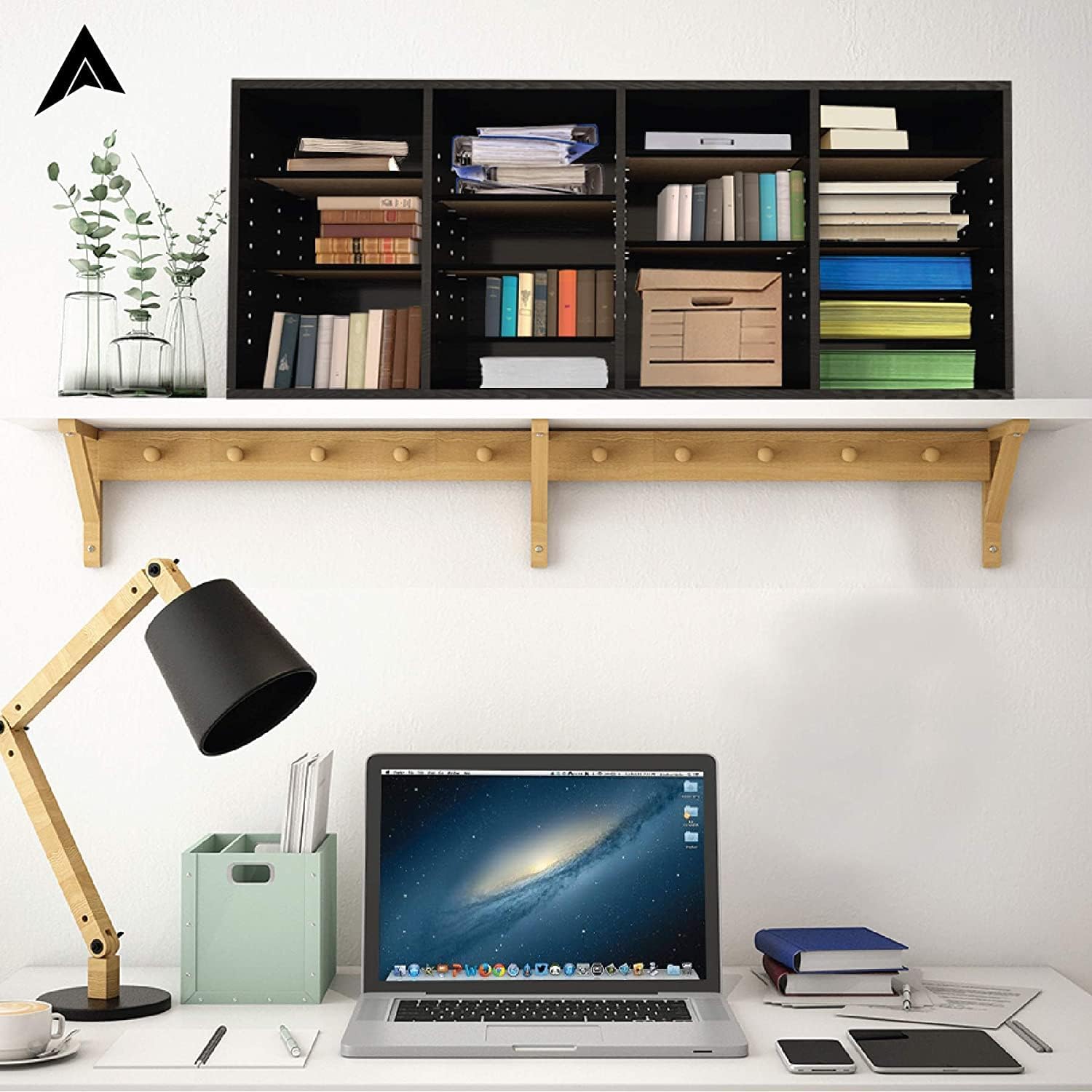 AdirOffice Wooden Adjustable Literature Organizer, 24 Compartment Office Mailbox, or Classroom Literature Organizer, Black