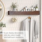 Coat Rack Wall Mount with Hidden Hooks Modern Key Holder Wood Entryway Hook with Shelf for Bedroom Kitchen Hallway Bathroom Designed for Hanging Coats Hats Bags Towel Dog Leashe(Walnut,8 Hooks)