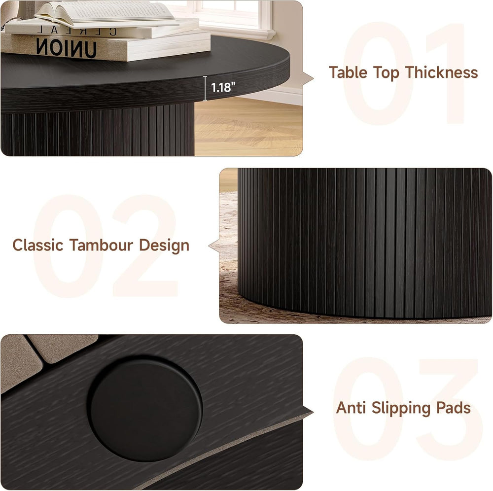 ONBRILL 31.5" Round Coffee Table, Tambour Design Coffee Tables for Livin...