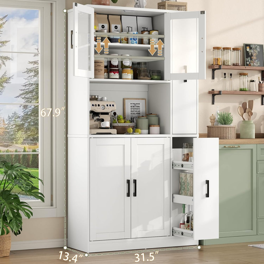 68" Kitchen Pantry Cabinet with Side Drawer, Kitchen Pantry Storage Cabi...