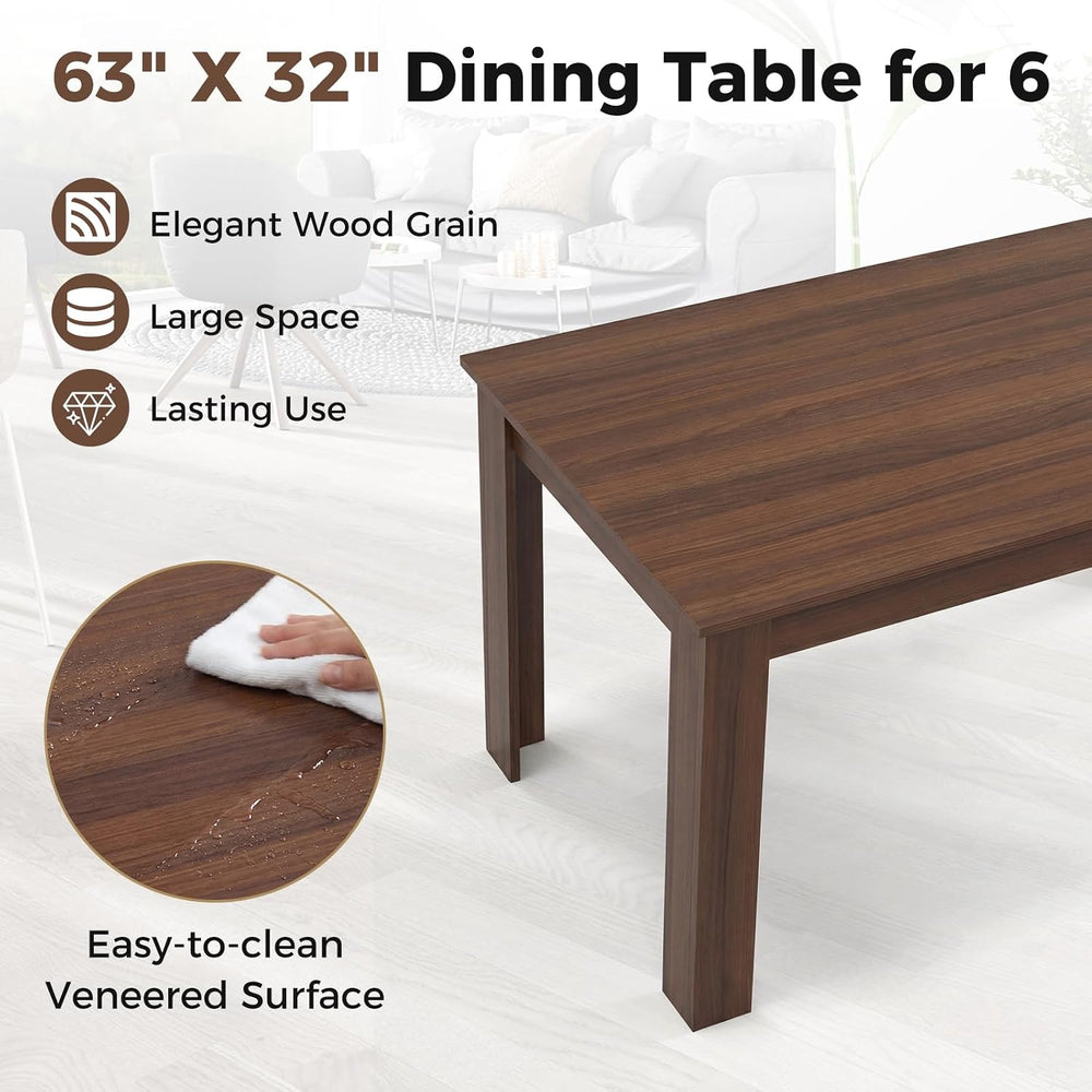 COSTWAY Dining Table for 4-6 People, 63” Rectangular Dining Room Table, Farmh...