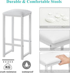 VECELO Small Bar Table and Chairs Set for 2, Upholstered Stools & Glass Storage Shelves, for Kitchen Dining Breakfast Nook, Space-Saving, Natural & White