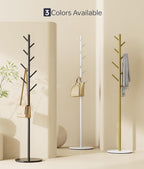 Coat Rack with 8 Hooks, 3 Adjustable Heights, Modern Hall Tree, Sturdy Metal Clothes Stand with Sintered Stone Base for Entryway, Office, Bedroom, for Coats, Hats, Handbags and Scarves, Black