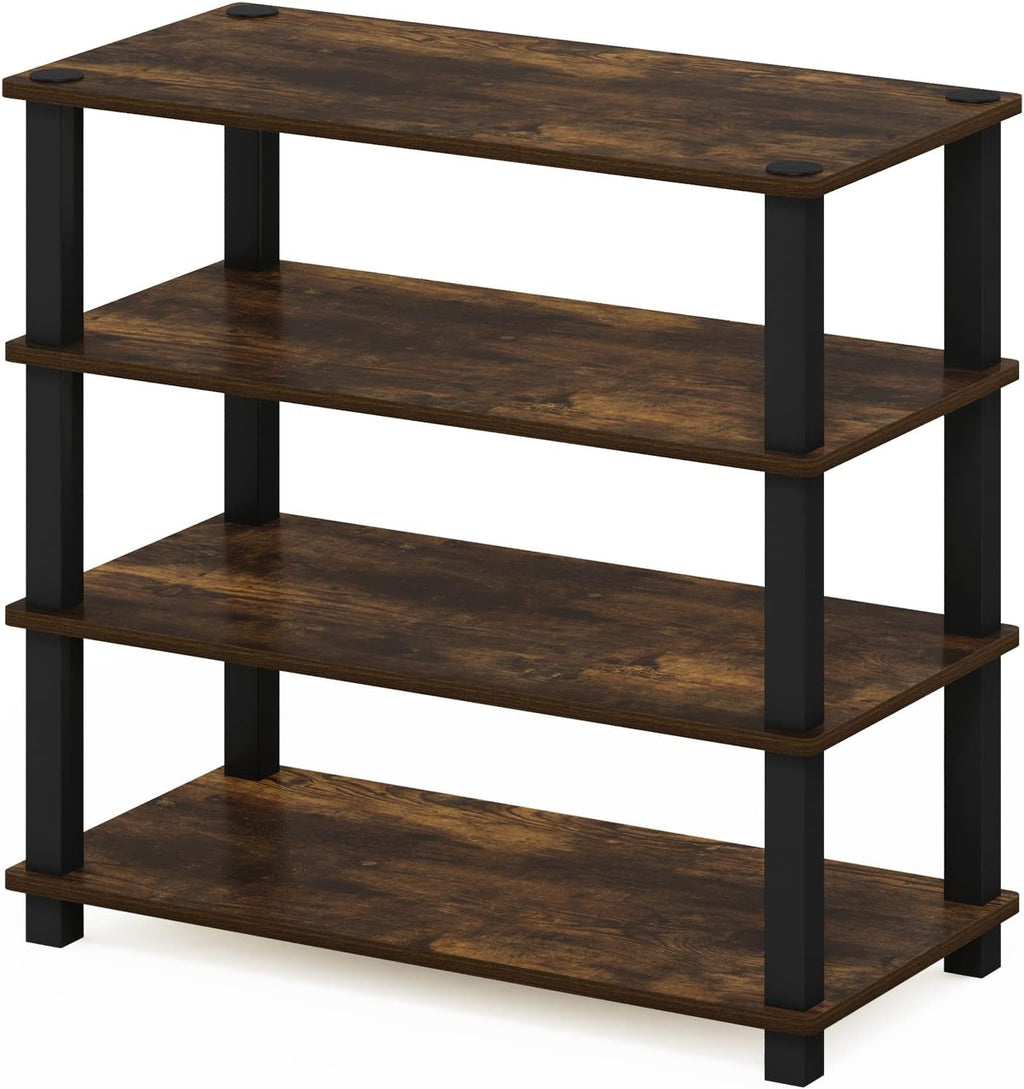 Furinno Turn-S-Tube 4-Tier Shoe Rack, Amber Pine/Black