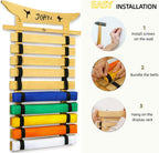 10Belts Taekwondo Belt Display, Rack with Stickers, Martial Arts Belt Display Holder, Karate Belt Jiu Jitsu Belt BJJ Belt Display Hanging Holder for Kids and Adults Gifts