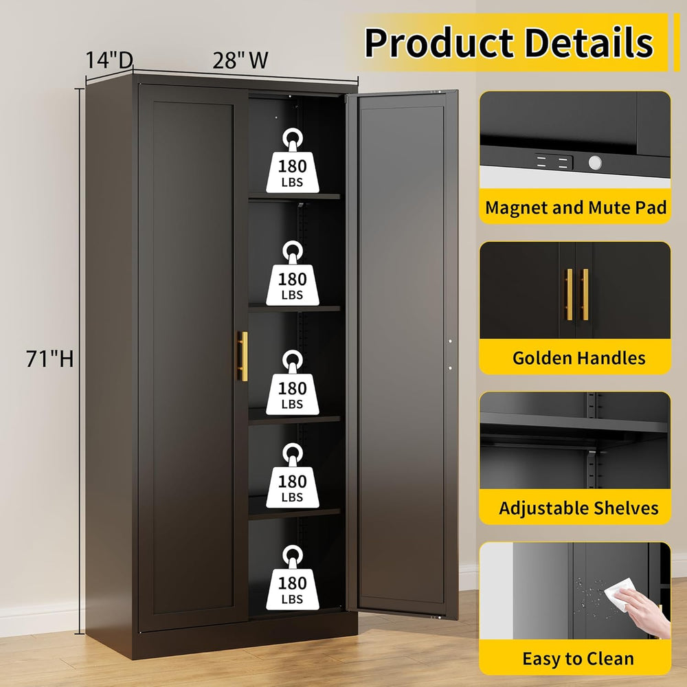 Metal Kitchen Pantry Cabinet, 71"H x 28"W x 14"D Cabinet with ...
