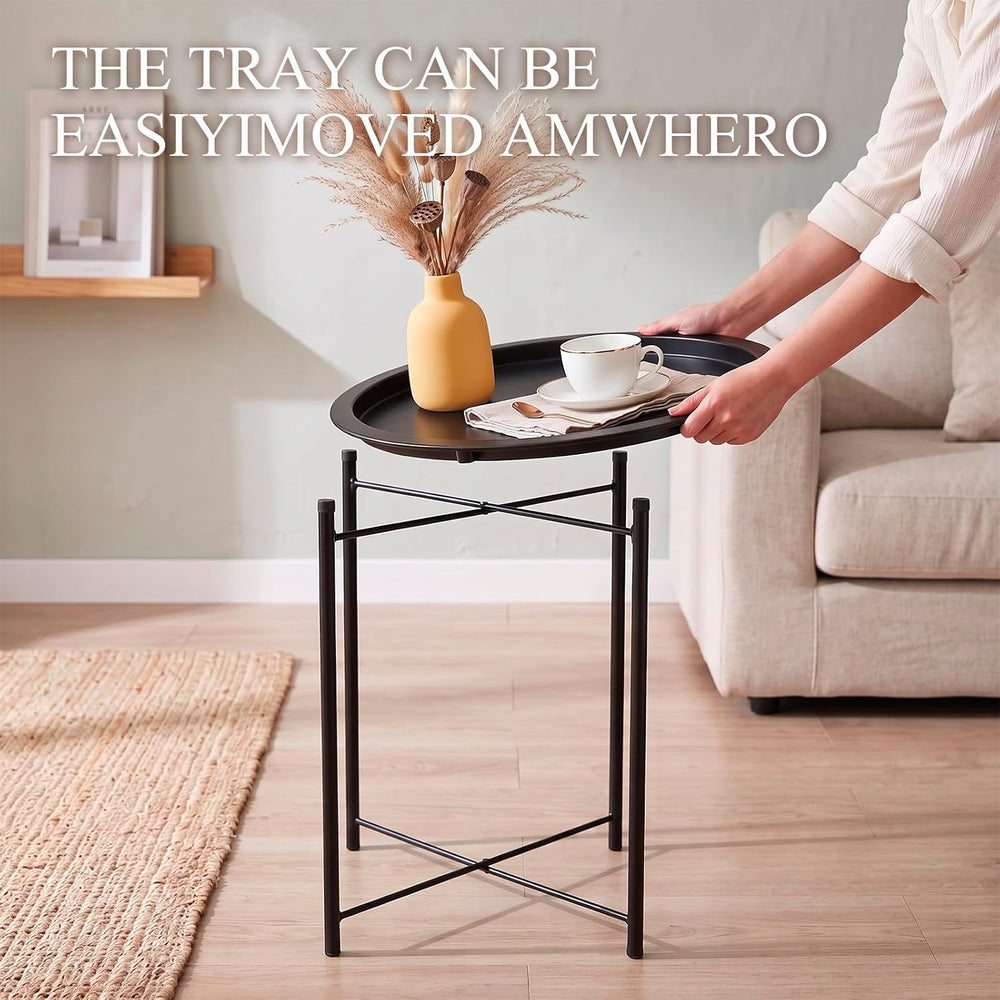 4 Pcs Metal Folding Side Table, Round End Table for Outdoor Patio Balcony