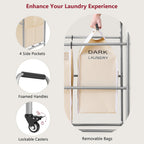 Tajsoon Laundry Sorter 5 Sections, Laundry Hamper with Heavy Duty Lockable Wheels and Removable Bags, 5 Bag Rolling Laundry Sorter Cart for Dirty Clothes Storage, Laundry Separator Hamper, Beige