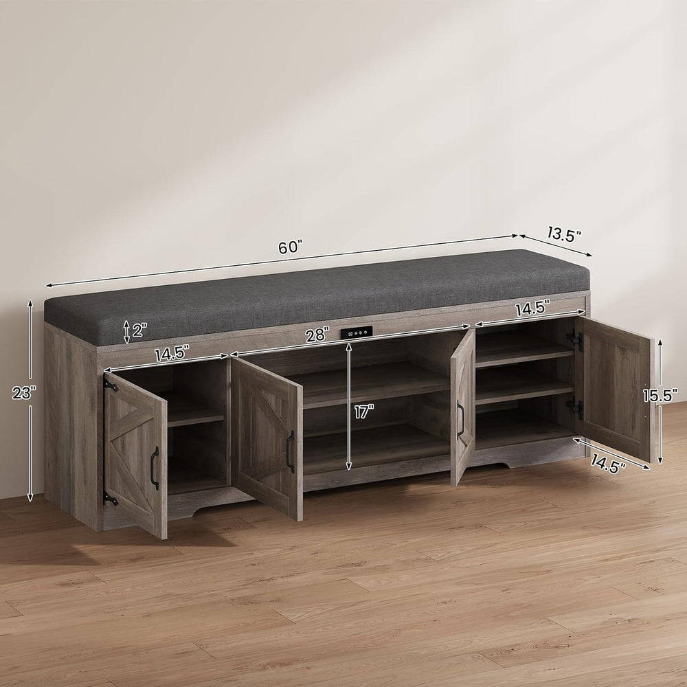 UPOSOJA 60“ Farmhouse Shoe Storage Bench with Deodorizing, Entryway Storage B...