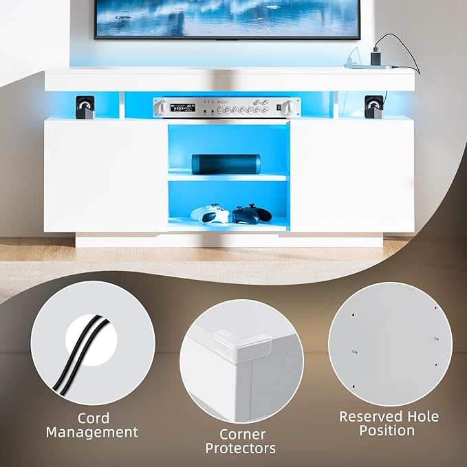 HOMMPA Modern LED TV Stand for 55/50/43/40/32 inch TV with Power Outlets, Gam...