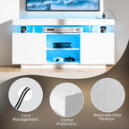 HOMMPA Modern LED TV Stand for 55/50/43/40/32 inch TV with Power Outlets, Gaming Console Storage Entertainment Center with LED Lights Game Cabinet for Living Room White