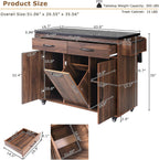 Kitchen Island with Trash Can Storage, Rolling Kitchen Cart on Wheels with Drop Leaf, Drawers, Adjustable Shelf and Tilt Out Trash Can Cabinet for 15 Gallon Garbage Bin, Brown