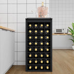 WERSMT 8-Tier Freestanding Wine Rack Wood, 32 Bottles Wine Rack Counter for Small Space, Farmhouse Stackable Modular Wine Bottle Holder Rack, Black
