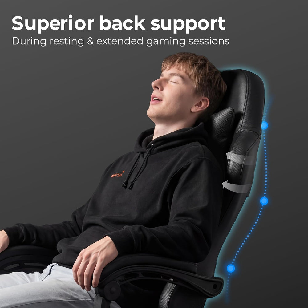 N-GEN GAMING Gaming Chair with Footrest, Lumbar, High-Back, All Black | Recli...
