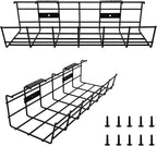 Under Desk Cable Management- 2 Pack Cord Organizer. Metal Wire Cable Management Tray for Office, Studio and Home. Super Sturdy Under Table Cable Management - Black Cable Organizer