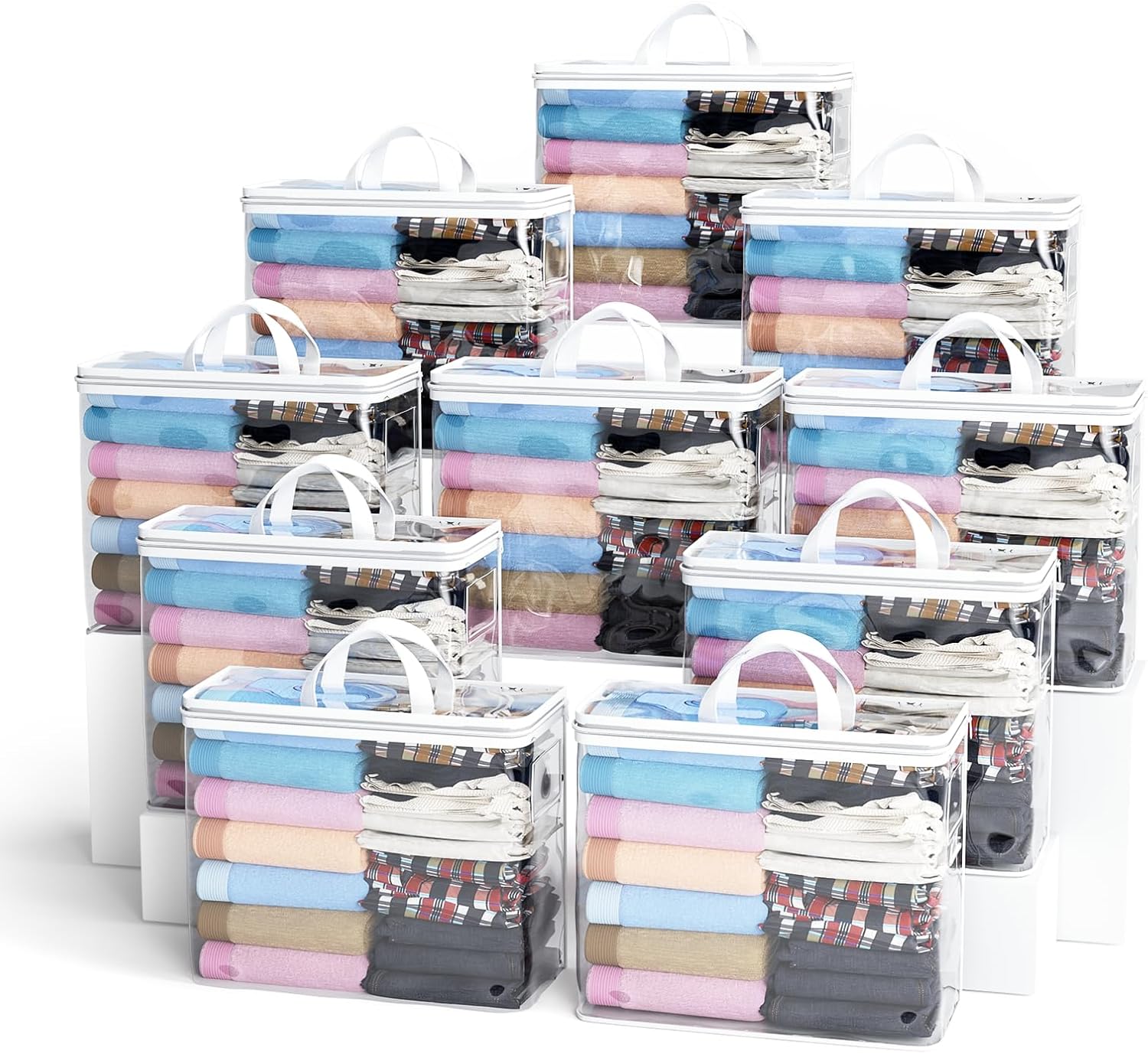10PACK Clear Zippered Storage Bags for Clothes, 22L Closet Organizers Bag, and Blanket Storage Bags for Bedding, Linen, Blankets, Comforters, Clothing & Toys (White)