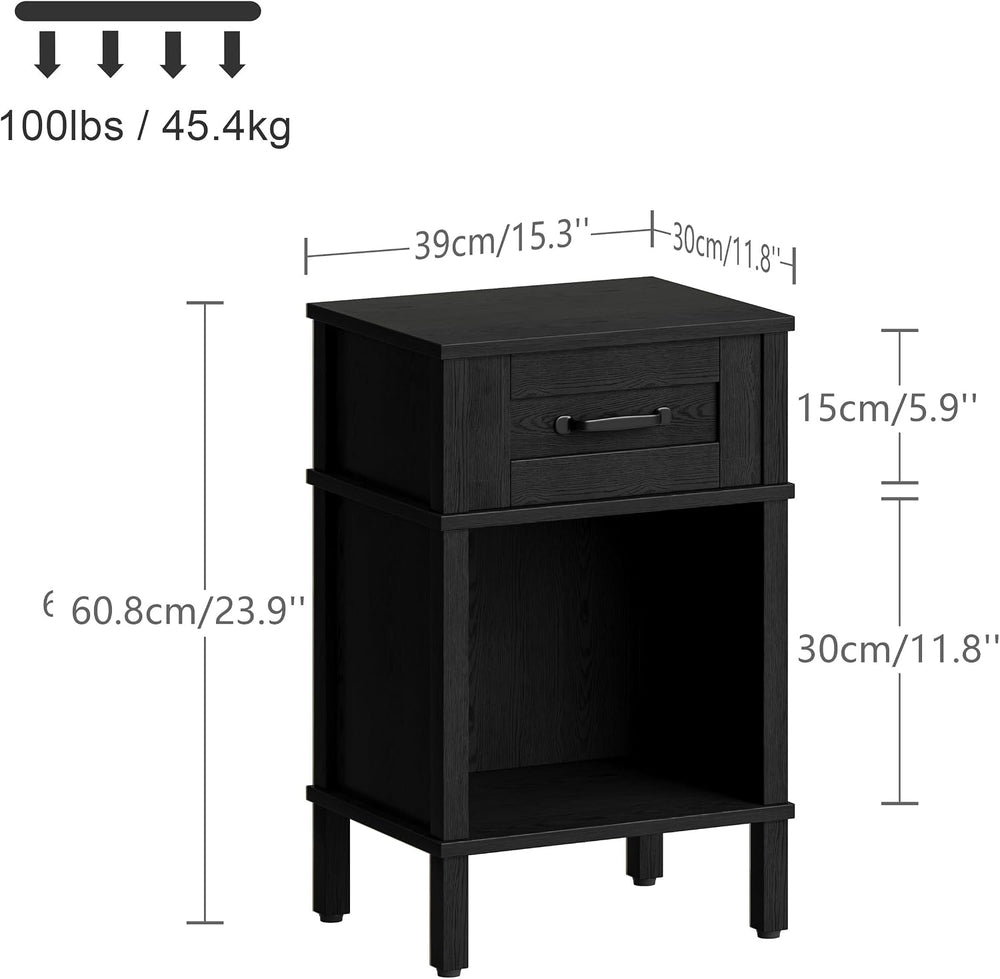 Black Nightstand with Drawers,Small Night Stand,Black Bedside Table