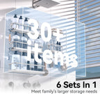 YASONIC Shower Caddy, Large Capacity Bath Organizer with Soap Holder and 12 Hooks, 6 Pack Rustproof Bathroom Shelves for Inside Shower, No Drilling&Sleek Bathroom Organizers and Storage Silver