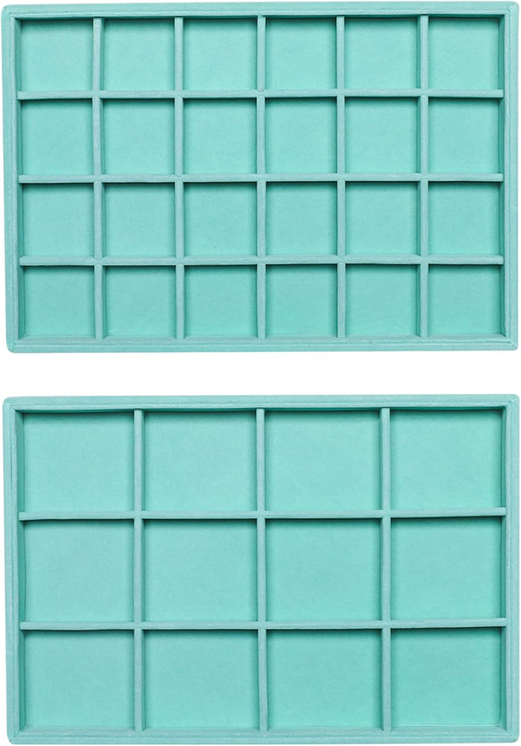 Frebeauty Stackable Velvet Jewelry Organizer Trays for Drawers Inserts Jewelry Storage Tray Display Case, Stud Earrings Bracelets Necklace Rings Accessories Trays for Women(Set of 2)(Turquoise)