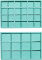 Frebeauty Stackable Velvet Jewelry Organizer Trays for Drawers Inserts Jewelry Storage Tray Display Case, Stud Earrings Bracelets Necklace Rings Accessories Trays for Women(Set of 2)(Turquoise)