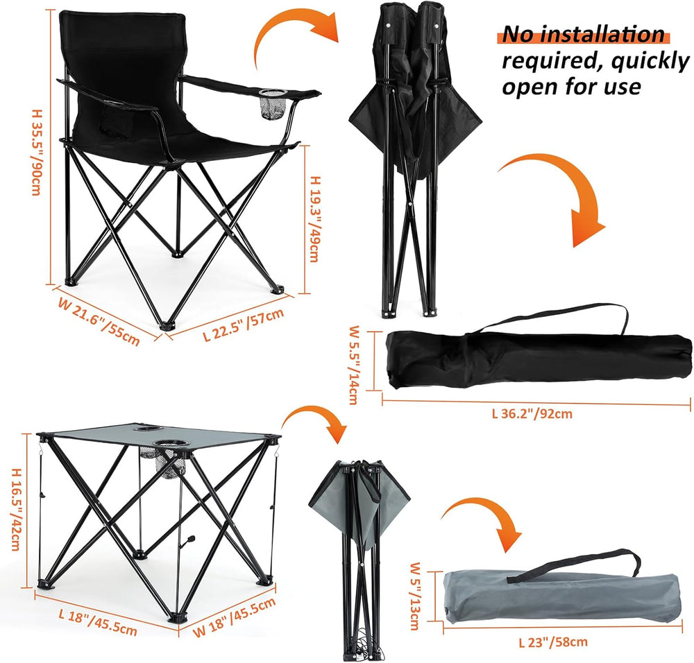 Leonyo 2 Pack Camping Chairs for Adults, Lawn Chairs with Table, Heavy Duty F...