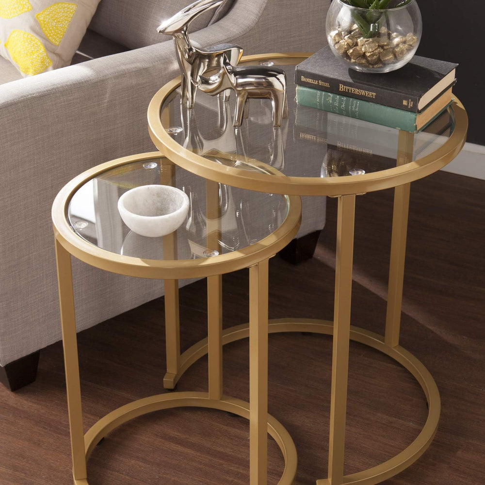 SEI Furniture Evelyn Glam Nesting Side Table 2pc Set, Gold (AMZ2924KC)