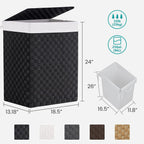 Foldable Laundry Hamper Basket with Lid by Fiona's magic, Handwoven 96L Large Clothes Hamper with Removable Liner Bags, Collapsible Tall Hamper for Bedroom, Bathroom and Dorm Organizer, 2Pack, Black