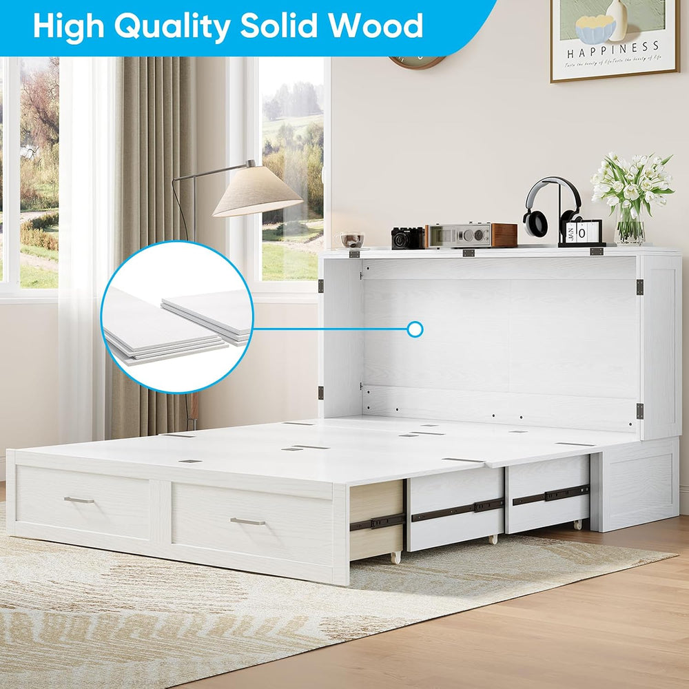 Mjkone 64" Width Queen Size Murphy Bed Cabinet with USB Charging Station...