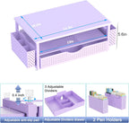 Spacrea Desk Organizer and Accessories, Computer Monitor Stand Riser with Drawer and 2 Pen Holders, Office Desk Accessories & Workspace Organizers for Office Supplies (Purple)