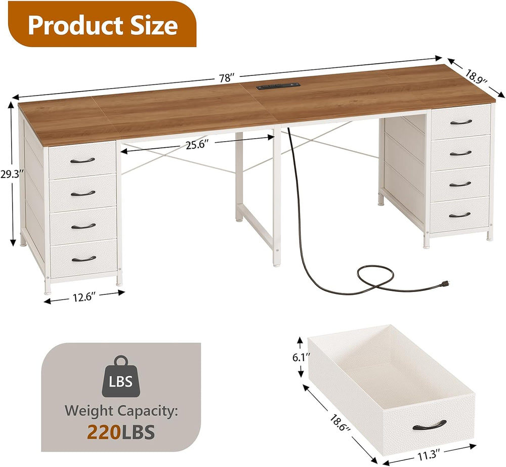 TVU 2 Person Desk with 8 Drawers, Large Home Office Computer Desk with Power ...