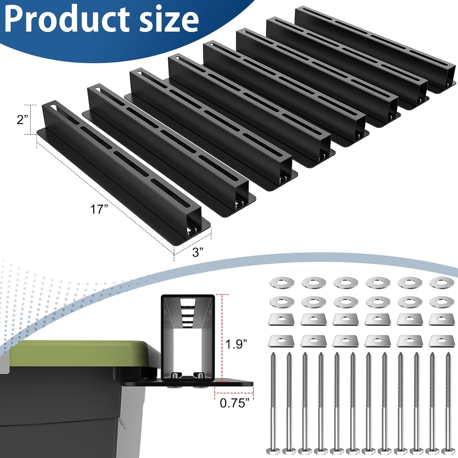 Overhead Garage Storage Rack, Heavy Duty Ceiling Storage Rack, 17 Inch Adjustable Overhead Tote Storage Rail System, 8 Sets for 7 Bins