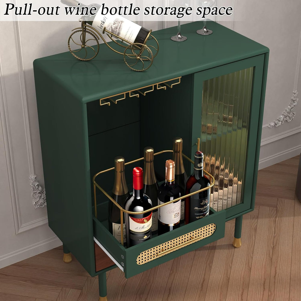 ARTPOWER Modern Coffee Bar Cabinet with Pull-Out Wine Storage, Green | Bar Ca...