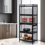 60x32x141.5cm 5-Tier Kitchen Storage Cabinet, Mobile Microwave Stand with Flip-Up Doors - Black Freestanding Kitchen Bakers Rack for Pantry, Bathroom Organizer